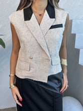 Load image into Gallery viewer, cropped tweed and leather blazer