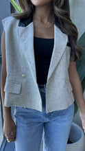 Load image into Gallery viewer, cropped tweed and leather blazer