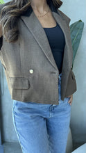 Load image into Gallery viewer, cropped tweed and leather blazer