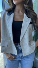 Load image into Gallery viewer, cropped tweed and leather blazer