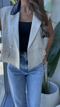 Load image into Gallery viewer, cropped tweed and leather blazer