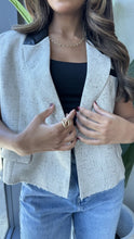 Load image into Gallery viewer, cropped tweed and leather blazer
