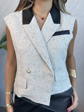 Load image into Gallery viewer, cropped tweed and leather blazer
