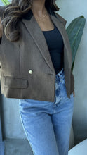 Load image into Gallery viewer, cropped tweed and leather blazer