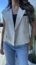 Load image into Gallery viewer, cropped tweed and leather blazer