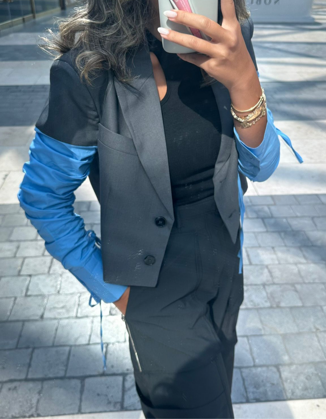 Blazer with scrunched sleeves