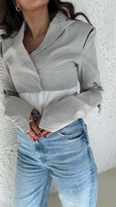 cropped blazer with cut out sleeves