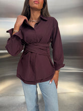 Load image into Gallery viewer, maroon wrap belt shirt
