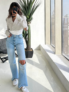 cropped blazer with cut out sleeves