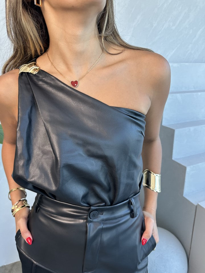 leather one shoulder top