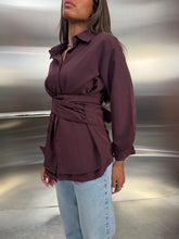 Load image into Gallery viewer, maroon wrap belt shirt
