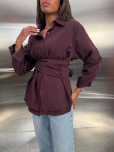 Load image into Gallery viewer, maroon wrap belt shirt
