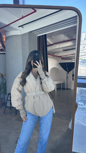 puffer jacket with belt