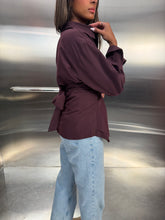 Load image into Gallery viewer, maroon wrap belt shirt
