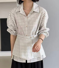 Load image into Gallery viewer, Checkered shirt with waist wrap
