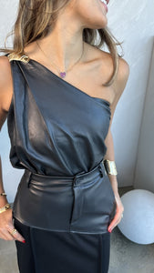 leather one shoulder top