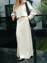 Load image into Gallery viewer, Maxi skirt with slit biege 2 piece set
