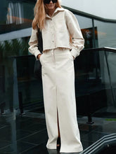 Load image into Gallery viewer, Maxi skirt with slit biege 2 piece set
