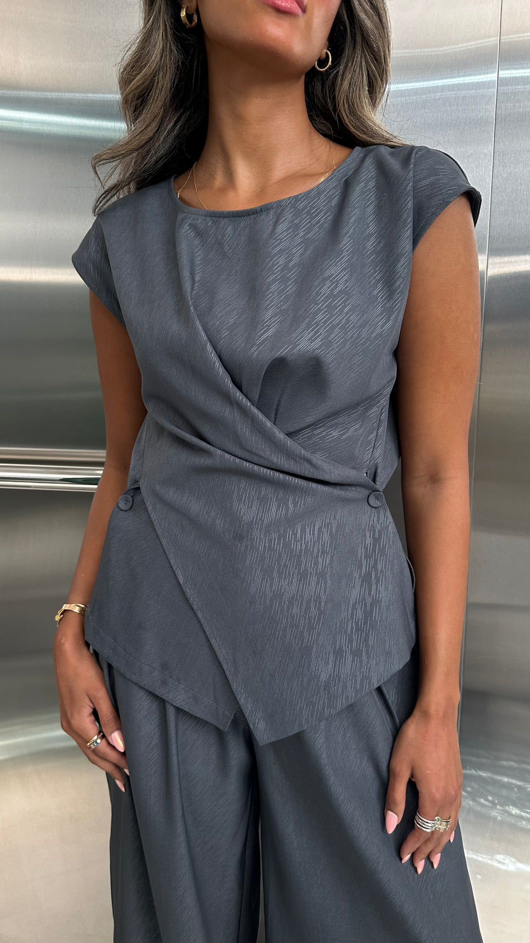 pencil grey wrap pant set