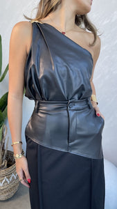 leather one shoulder top