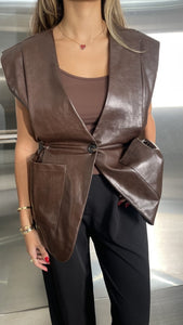 padded leather vest with waist detail