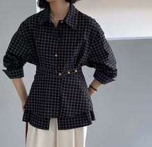Load image into Gallery viewer, Checkered shirt with waist wrap
