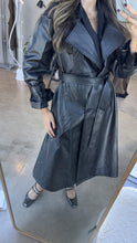 Load image into Gallery viewer, long leather trench with blazer details
