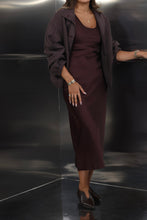 Load image into Gallery viewer, Silk dress with over sized bomber jacket
