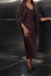 Silk dress with over sized bomber jacket