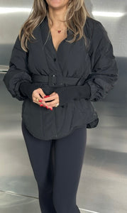 puffer jacket with belt