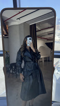 Load image into Gallery viewer, long leather trench with blazer details
