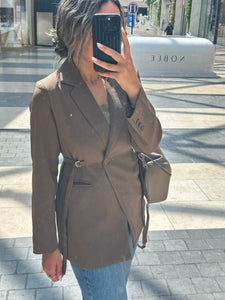 brown oversized blazer with waist detail