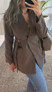 brown oversized blazer with waist detail