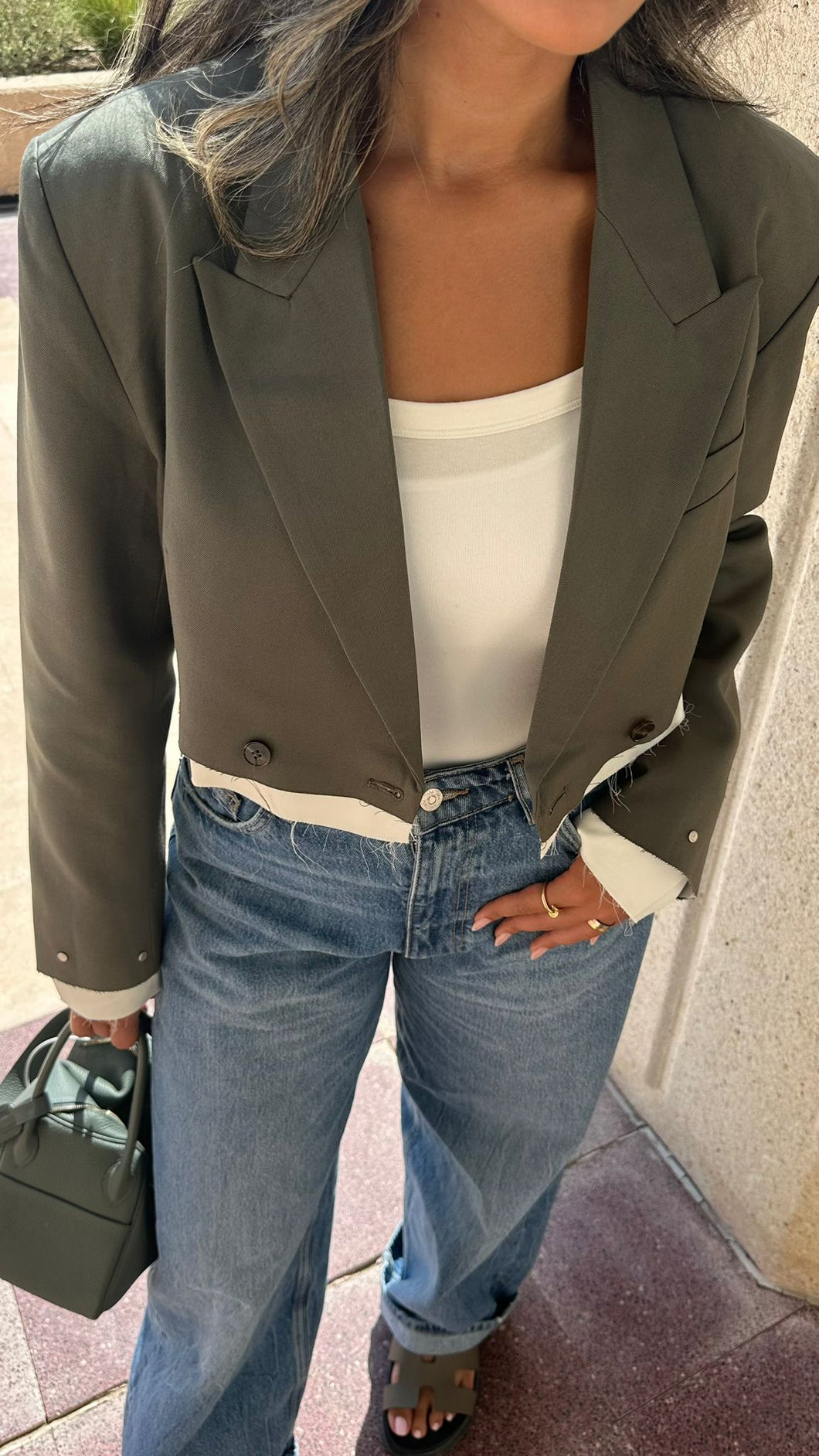 cropped layer blazer