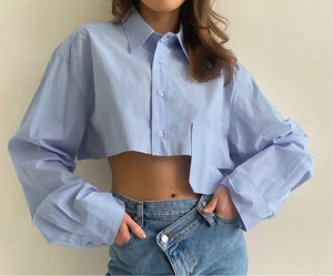 Cropped shirt with pocket detail