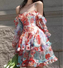 Load image into Gallery viewer, Floral summer off shoulder dress
