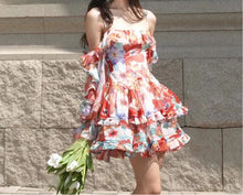 Load image into Gallery viewer, Floral summer off shoulder dress
