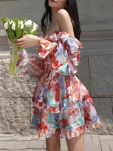 Load image into Gallery viewer, Floral summer off shoulder dress
