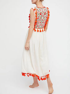 Linen embroidery patch dress